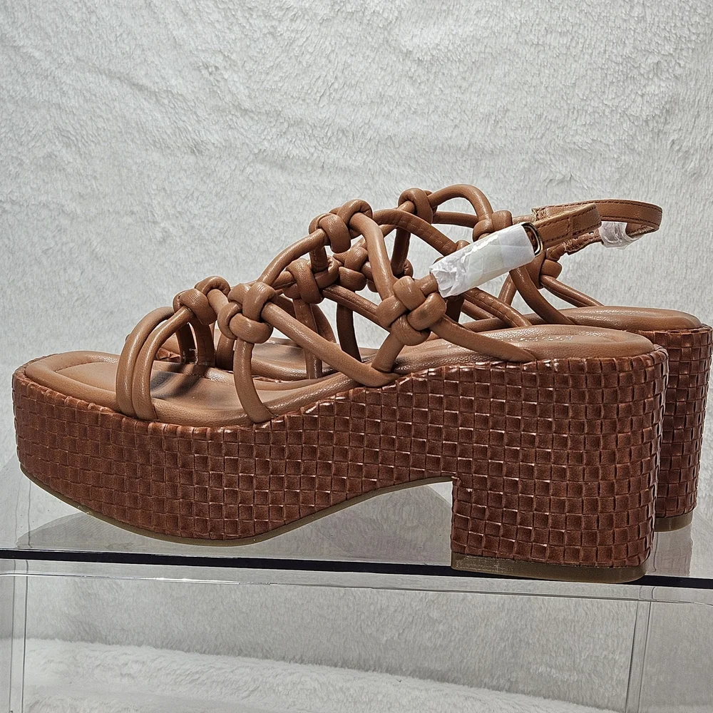 Kenneth Cole Essa Knots Platform Sandals Rust Woven Heel US 5 NIB